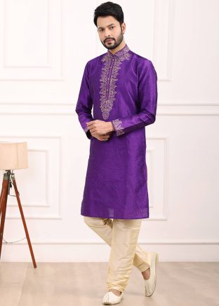 Purple Embroidered Kurta Pajama