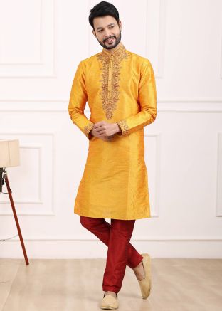 Yellow Embroidered Kurta Pajama