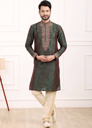 Green Embroidered Kurta Pajama