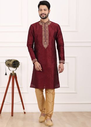 Maroon Embroidered Kurta Pajama