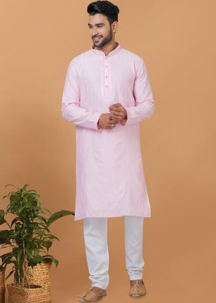 Pink Kurta Pajama In Embroidery