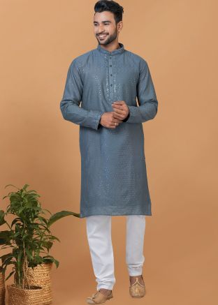 Grey Cotton Mens Kurta Pajama