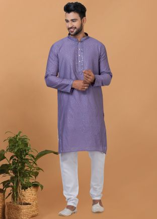 Purple Sequins Embroidered Kurta Pajama