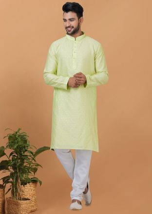 Green Cotton Mens Kurta Pajama