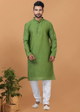 Green Sequins Embroidered Kurta Pajama