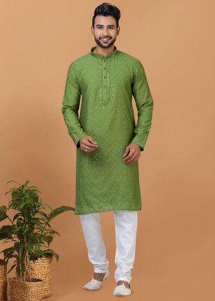 Green Sequins Embroidered Kurta Pajama 