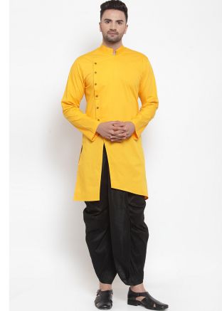 Yellow Mens Dhoti Kurta In Cotton