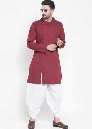 Maroon Mens Plain Dhoti Kurta Set