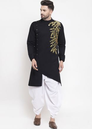 Black Embroidered Asymmetric Dhoti Kurta Set