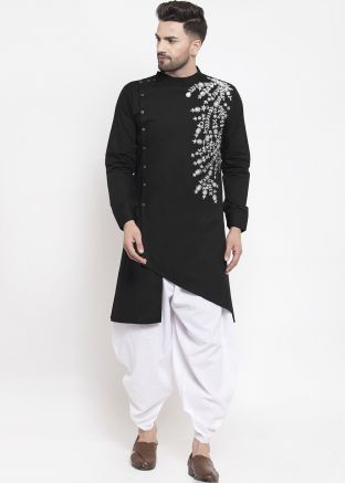 Mens Black Embroidered Dhoti Kurta