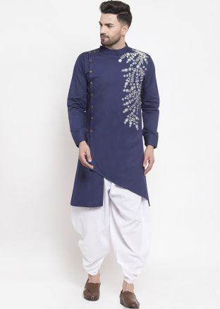 Navy Blue Embroidered Asymmetric Dhoti Kurta