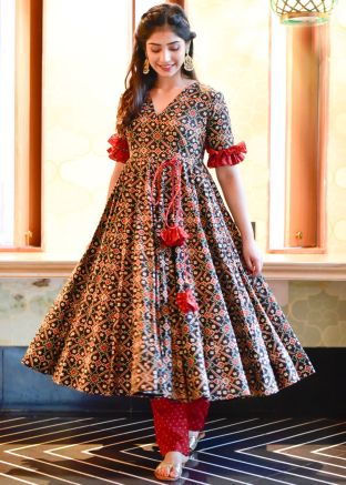 Multicolor Readymade Printed Cotton Kurta Set