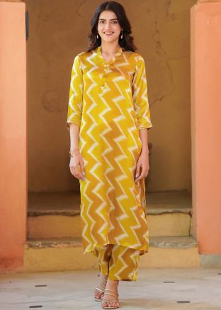 Readymade Yellow Cotton Printed Kurta Set