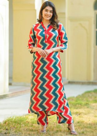 Multicolor Readymade Cotton Printed Kurta Set