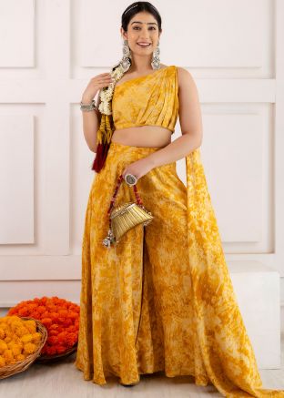 Yellow Printed Top Bottom Set