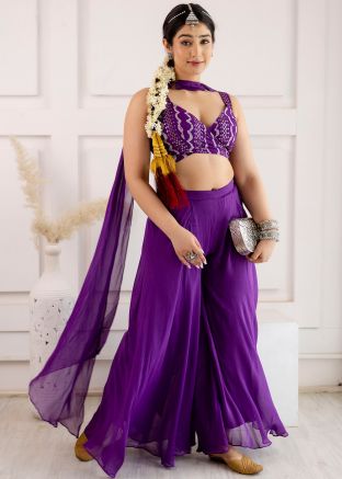Readymade Purple Embroidered Top Bottom Set