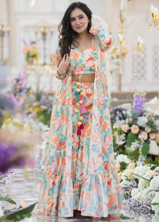 Multicolor Readymade Chiffon Jacket Style Co- Ord Set