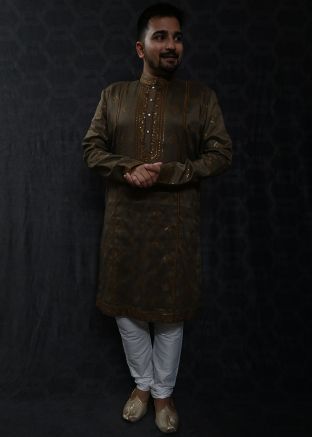 Brown Sequins Embellished Kurta Churidaar