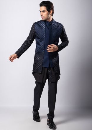 Black Embroidered Readymade Kurta Pajama & Jacket