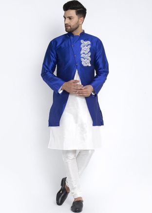 White Kurta Pajama & Embroidered Jacket