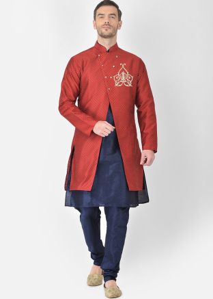 Navy Blue Mens Kurta Pajama & Jacket
