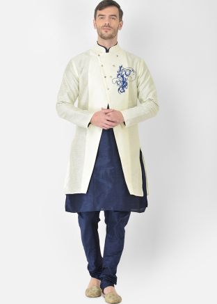 Mens Navy Blue Kurta Pajama & Jacket