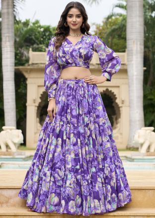 Blue Digital Print Georgette Skirt Set