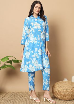 Readymade Blue Co-Ord Set In Floral Print