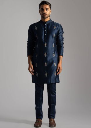 Blue Thread Embroidered Kurta & Pant