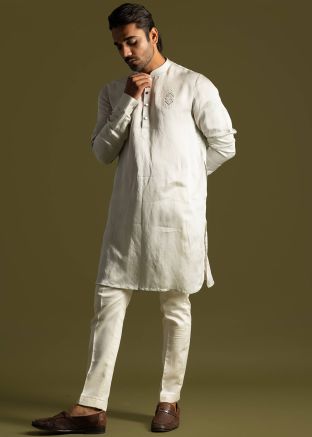 Grey Embroidered Mens Kurta Pajama Set
