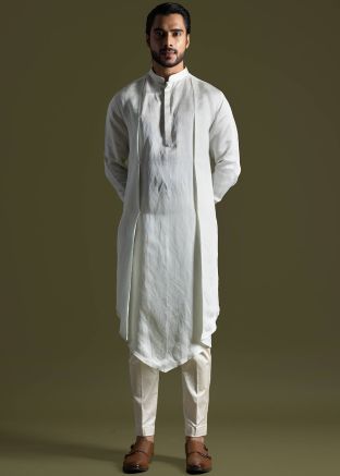 Readymade Blue Asymmetric Drape Kurta Pajama