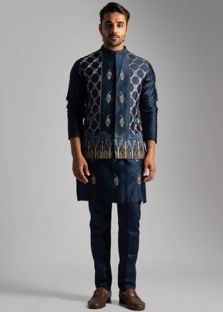 Blue Embroidered Kurta Pant & Nehru Jacket