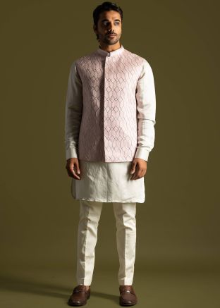 Grey Mens Kurta Pajama & Embroidered Jacket