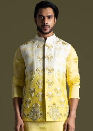 Shaded Yellow Embroidered Nehru Jacket