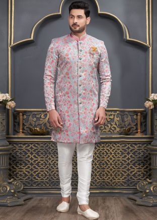 Multicolor Woven Work Mens Sherwani In Jacquard