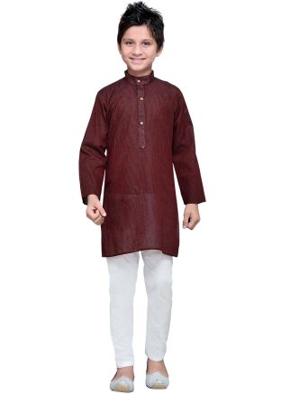 Readymade Brown Kids Kurta Pajama in Cotton