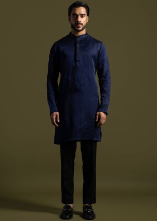 Navy Blue Embroidered Kurta Pajama