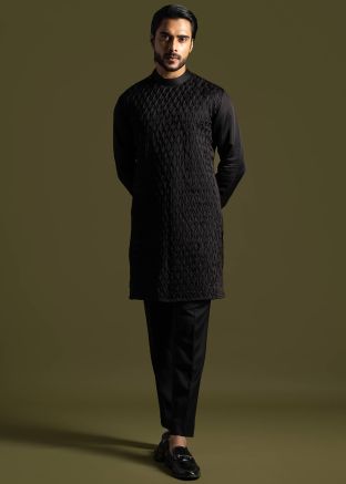 Readymade Black Mens Kurta Pajama Set