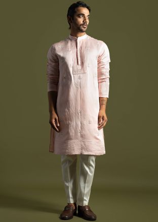 Shop Latest Mens Pink Embroidered Indian Kurta & Pajama Online USA