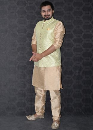 Golden Kurta Pajama & Green Nehru Jacket