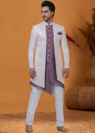 Purple Asymmetric Indo Western Sherwani