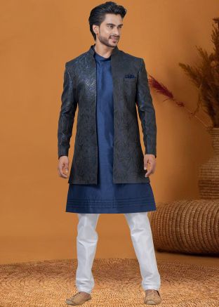 Readymade Blue Mens Indo Western Sherwani & Jacket
