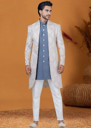 Grey Woven Indo Western Sherwani & Jacket