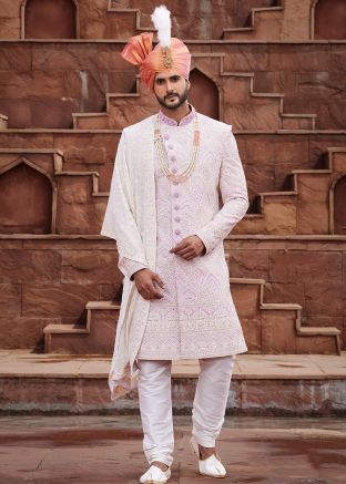 Pink Handwork Embroidered Sherwani & Stole