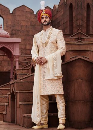 Golden Thread Embroidered Sherwani & Stole