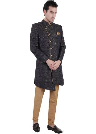 Black Embroidered Indo Western Sherwani Set