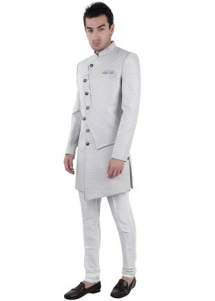 Grey Embroidered Indo Western Sherwani Set