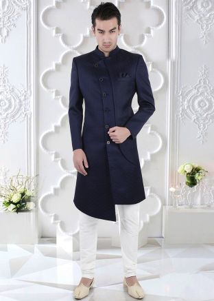 Black Woven Indo Western Sherwani Set