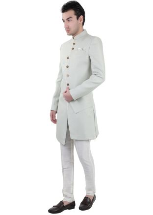 Grey Woven Indo Western Sherwani Set