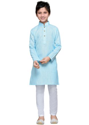 Readymade Sky Blue Kids Kurta Pajama in Cotton